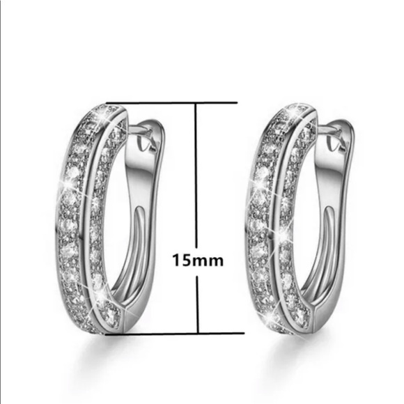 New 925 Silver/ Gold Hoop Earrings Cubic Zirconia Jewelry - Picture 6 of 6